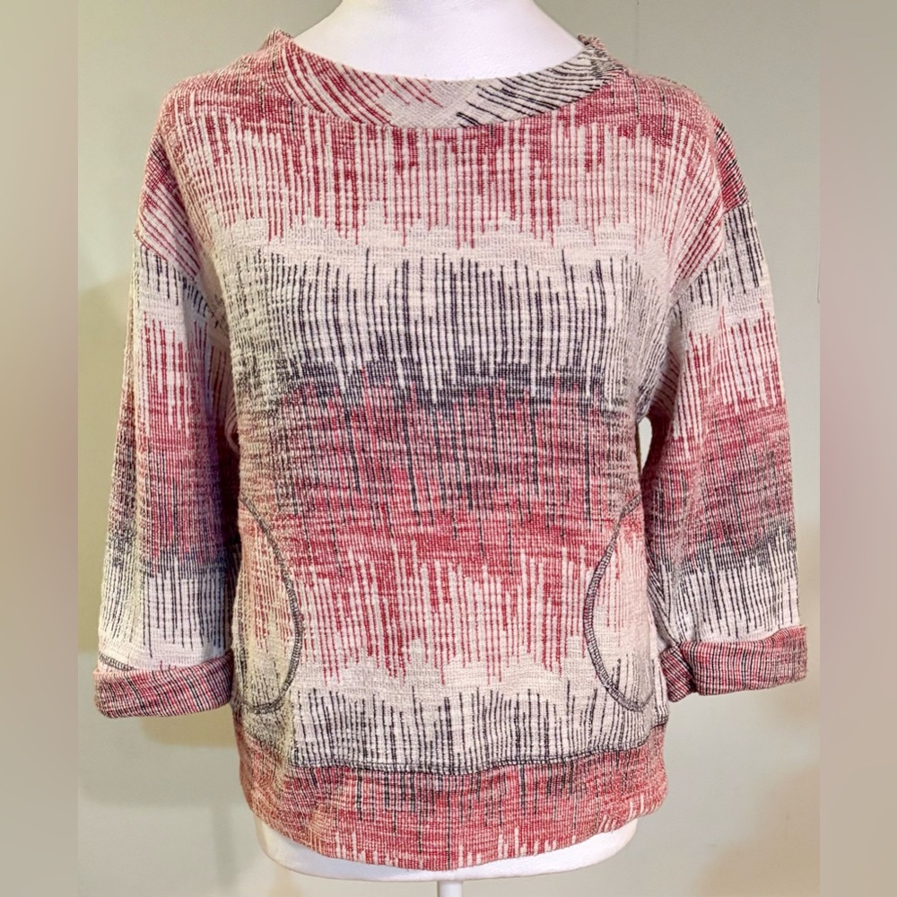 Anthropologie Postmark Etched Sunset Soundwave Sweater, 3/4 Sleeves, Size S